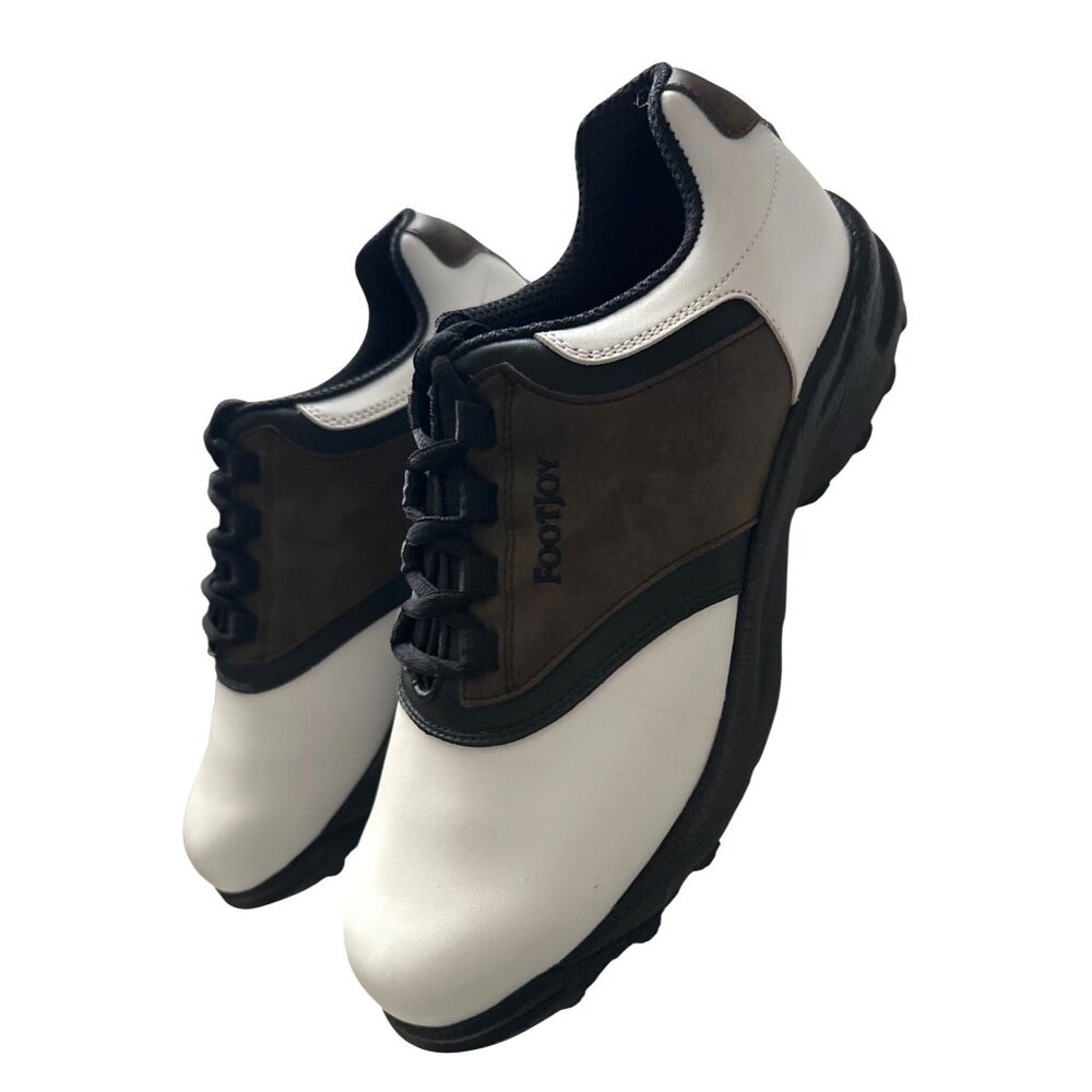 Footjoy Golf Shoes White Brown Leather Performance Comfort Greenjoys Size 9.5